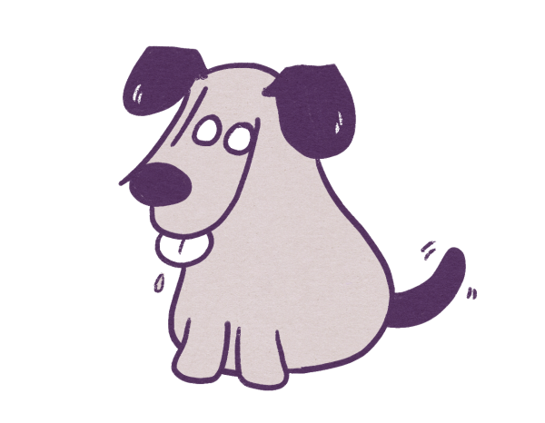An illustration of a silly looking cartoon dog with the word "blog" made into a simple face. 