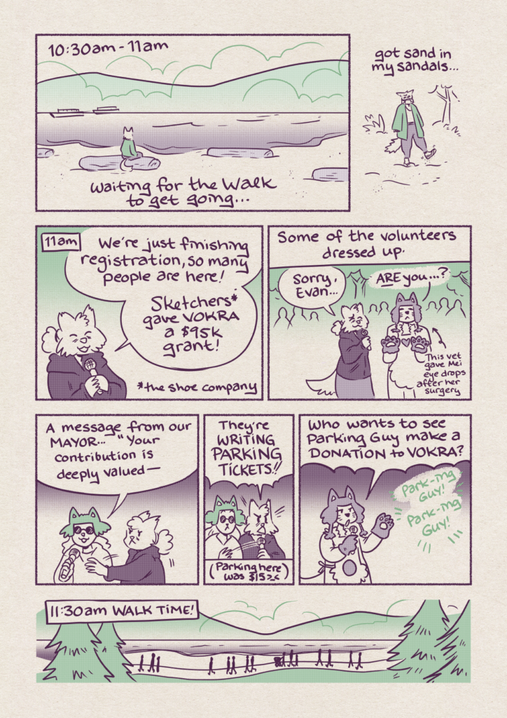 A comic featuring catte-jam, this one is a page from their bonus hourlies describing how while they were waiting on the beach, the city was giving everyone parking tickets.