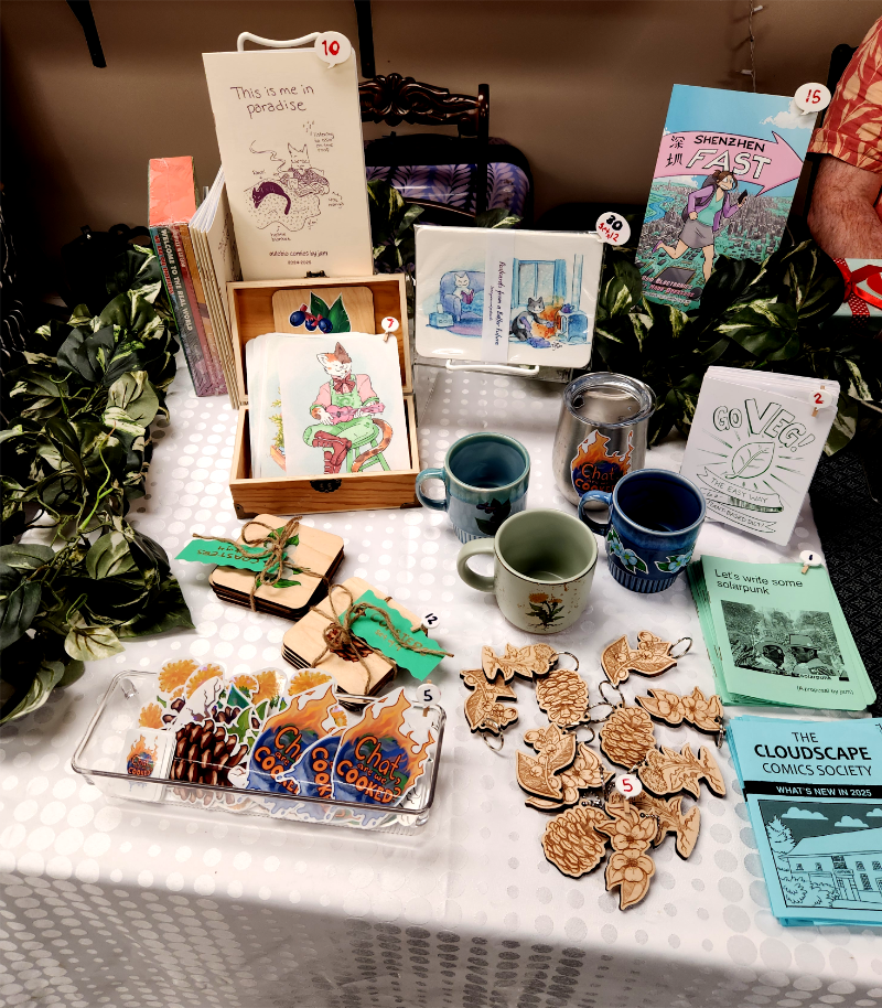 A photo of jam's table from the "fall Gander" event in Canada. 