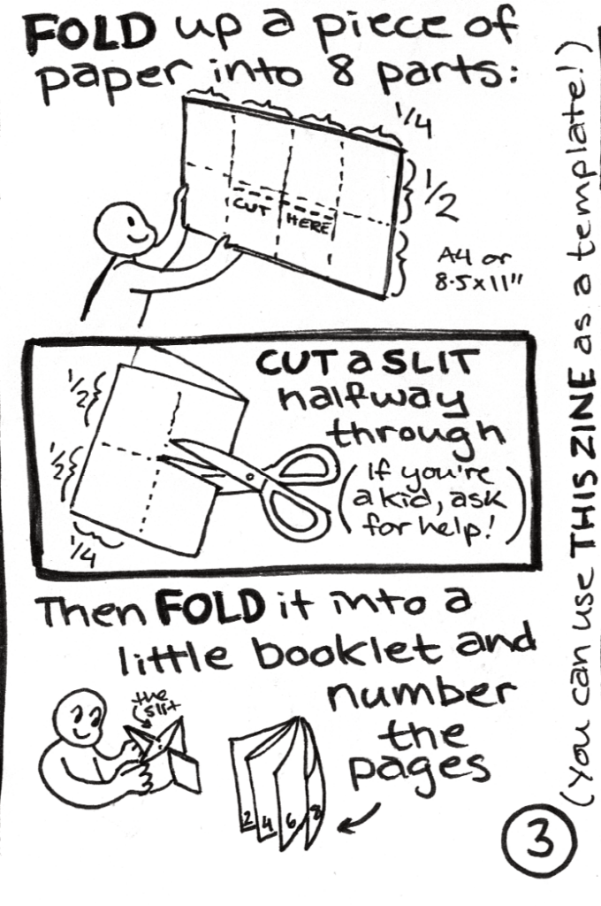 Sample page from the zine demonstrating how to fold a zine!